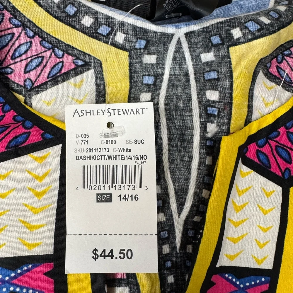 NWT Ashley Stewart Vibrant Multicolor Dashiki Top